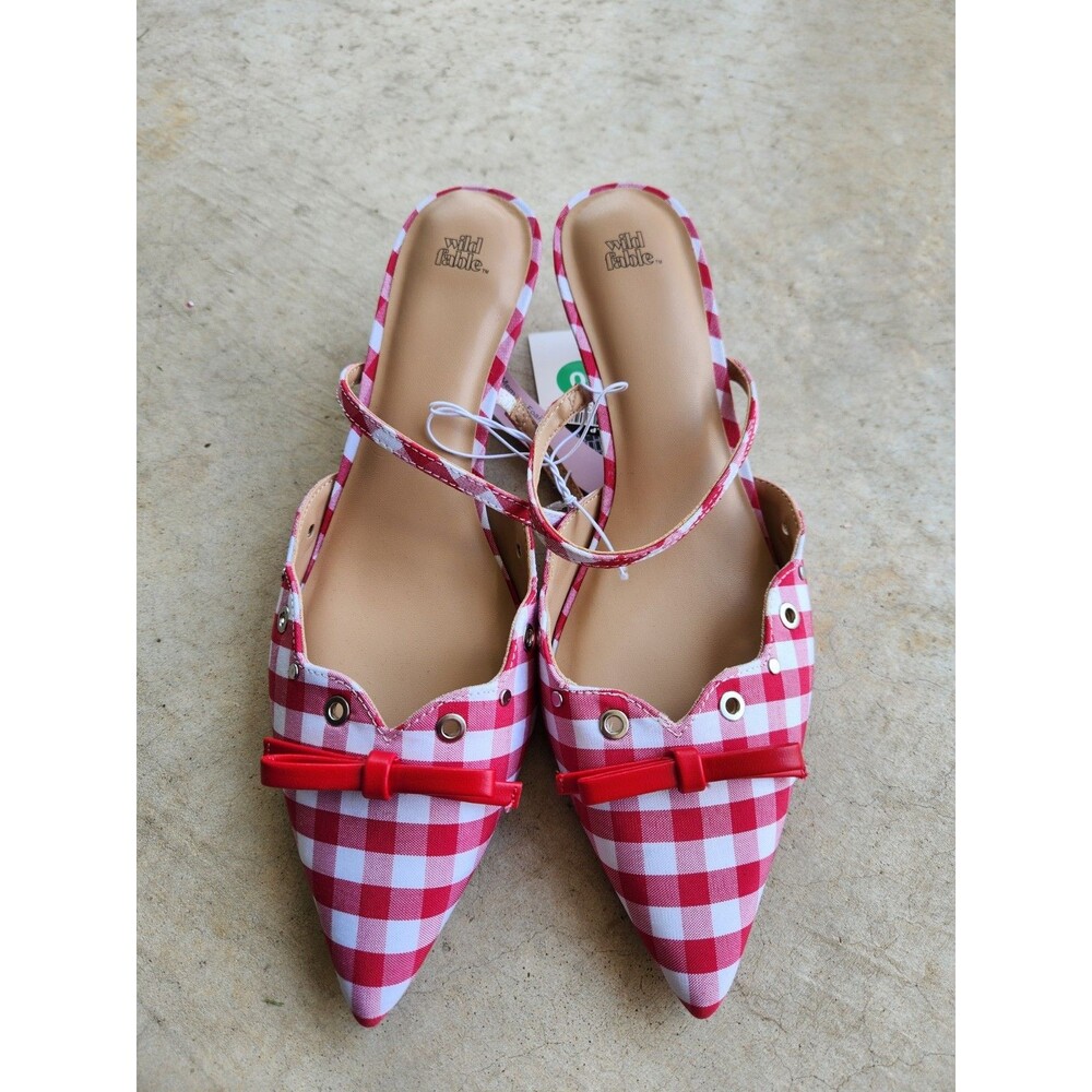 New Wild Fable Women's Lysandra Gingham Eyelet Kitten Heels Red White Size 10
